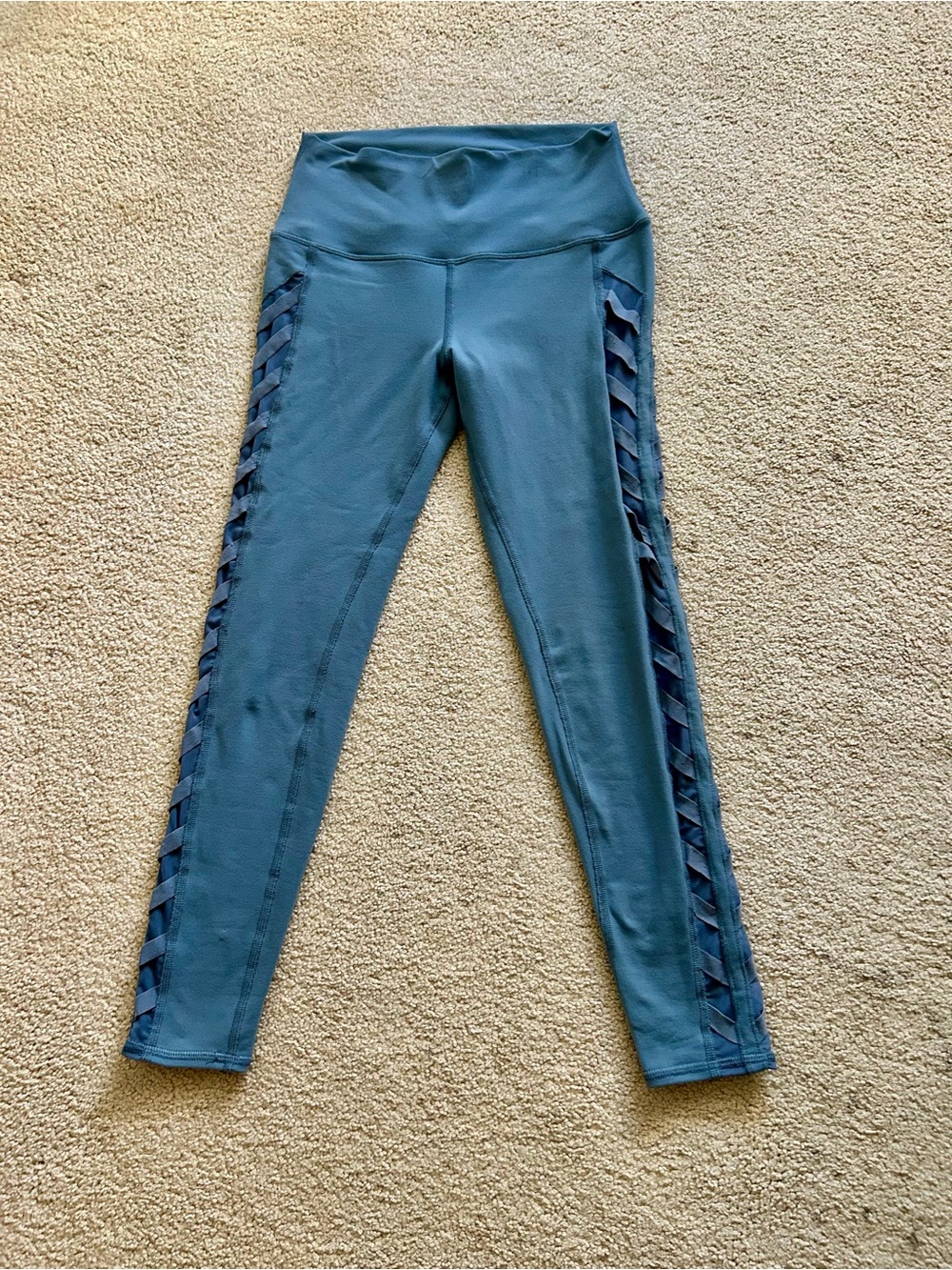 ALO Yoga Girls' Teal Lattice-Side Leggings